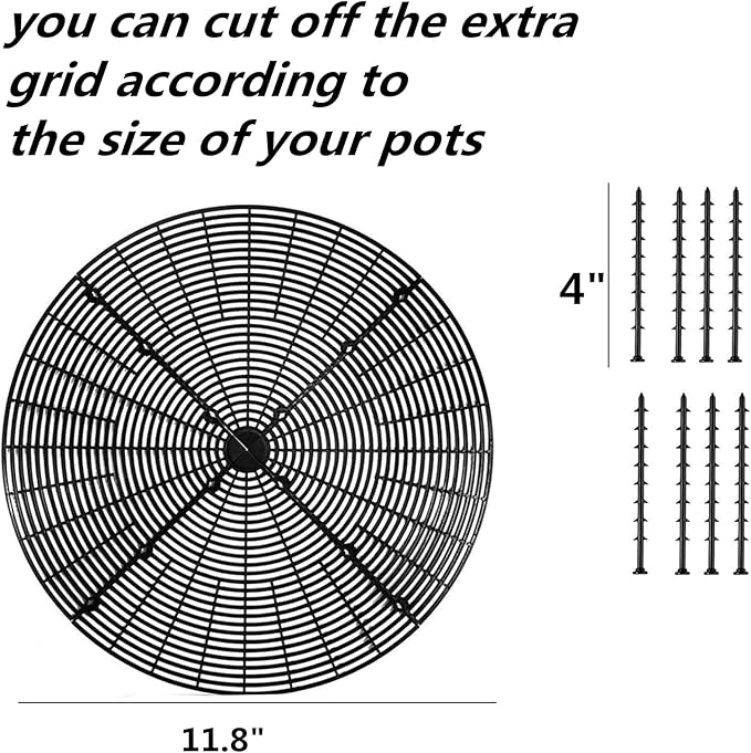 6 Pcs Plant Pot Grid Soil Protector Covers, 11.8" Cuttable Plant Protector Flower Pot Grid from Animals Cat Digging Stopper Plant Pot Cover with Stakes for Plant Gardening (6PCS Black)