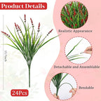 24 Bundles Artificial Plants Flowers Outdoor, Faux Lavender Flowers Fake Monkey Grass UV Resistant Plastic Plant for Porch Garden Patio Window Home Decor, Red