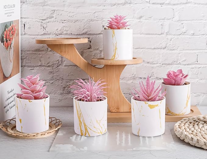 Der Rose 6 Pack Fake Plants Succulents Plants Artificial for Bathroom Home Office Desk Accessories for Women