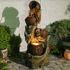 47" H Outdoor Water Fountain with LED Lights, 4-Tier Cascading Water Fountain for Indoor & Outdoor Use, Garden Patio Waterfall Fountain with Rustic Wood-Style Design for Porch, Backyard Décor