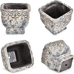 Sungmor 6.5 Inch Cement Plant Pot for Plants, Succulent Planter with Embossed Design, Vintage Concrete Flowerpots with Drainage Hole, Decorative Orchid Houseplant Pot Indoor Outdoor Plant Container