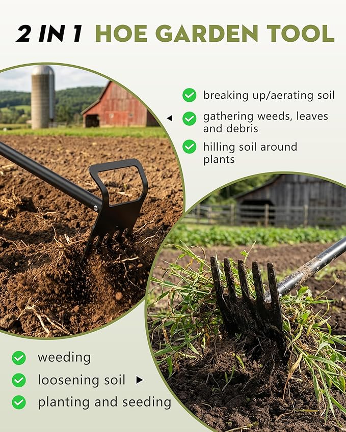 Garden Hoe, 60 Inch Adjustable 2-in-1 Hoe Garden Tool, Sharp Blade for Weeding & Soil Loosening in Garden & Yard