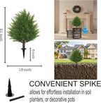 21'' Artificial Cedar Topiary Ball Trees with Ground Spike, 2 Pack Artificial Shrubs, UV Resistant Fake Plant Brush for Indoor Outdoor Front Porch Garden