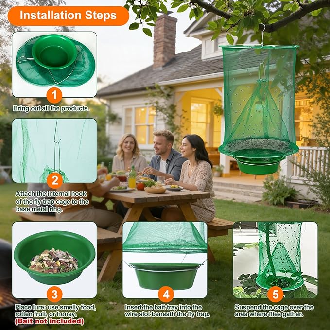 6 Pack Ranch Fly Trap Hanging, Fly Traps Outdoor Fly Catcher Killer Hunter Cage Control, Farm Horse Stable Fly Trap for Orchard, Barn, Garden
