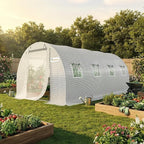 KING BIRD Premium 20x10x6.6FT Greenhouse for Outdoors, Large Walk-in Upgraded Galvanized Metal Frame, Mesh Door Screen Window Improved Zipper Tunnel Hoop for Garden Plant Winter, 2 Stiffeners, White