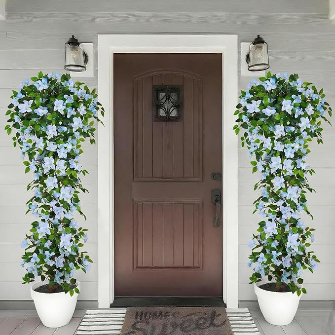 Artificial Bougainvillea Tree -6FT Faux Bougainvillea Tree with Realistic Flowers, Tall Fake Flower Tree for Indoor or Outdoor Decor, Silk Floral Plant for Living Room, Porch, Garden (Blue/White)