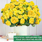 TURNMEON Artificial Geraniums Flowers for Outdoors Summer Decoration, 4 Bundles Fake Flowers Silk Yellow Flowers UV Resistant No Fade Faux Plants for Planter Gardens Table Porch Indoor Cemetery Decor