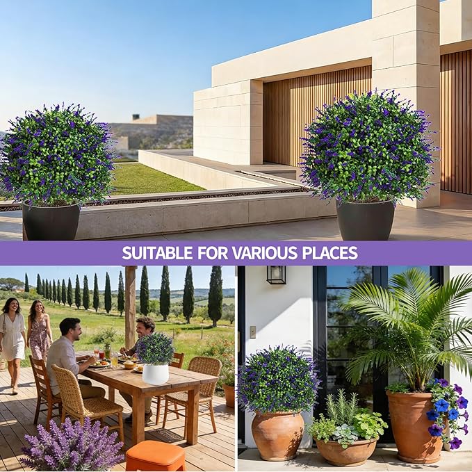23" Set of 2 Artificial Lavender Topiary Trees for Outdoor with Ground Spike, UV Resistant Faux Boxwood Ball Plants, Fake Boxwood Plants for Indoor,Porch,Patio,Lawn Front Door Décor