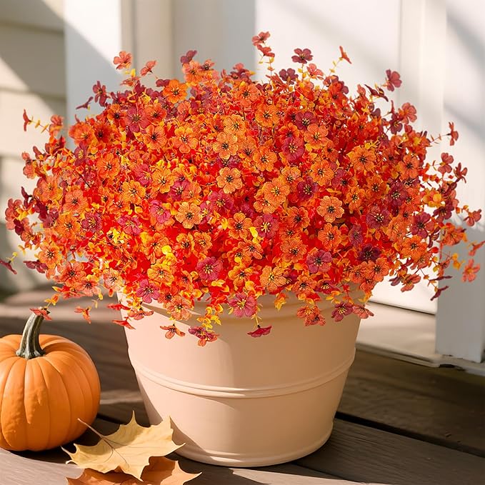 INXUGAO Artificial Fake Mums Fall Flowers for Outdoor Outside Decoration 12 Bundles Faux Silk Flowers Plants Realistic Daisy UV Resistant Fall Décor Autumn Front Door Porch Patio Yard Decoration