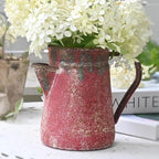 Vintage Pitcher Vase Rustic Farmhouse Vase for Flowers Vintage Metal Milk Jug Small Decorative Pitcher Shabby Chic Decor for Home, Kitchen, Bathroom, Red