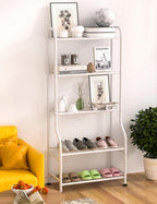 5-Tier Metal Plant Stand - Heavy Duty Indoor Outdoor Flower Shelf for Multiple Pots, 65" Tall Vertical Holder with Adjustable Leveling Feet & Wall-Fixing Kits, White