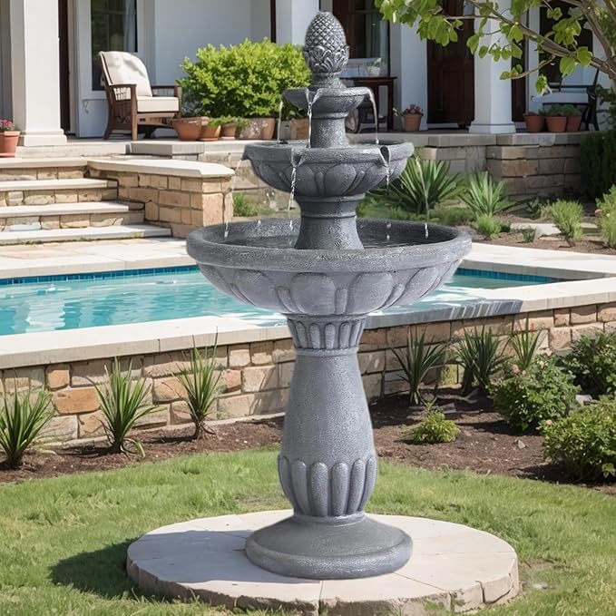 Grepatio Italian Outdoor Water Fountain, 3 Tiers Bubbler Garden Waterfalls Fountains, 40.6" H Tall Roman Pillar Floor Water Fountain for Indoor, Yard, Lawn and Garden Décor