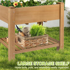 ketive Raised Garden Bed with Legs - Elevated Wooden Planter Box, Durable Fir Wood, Reinforced Frame with Drainage Holes, Liner, and Storage Shelf for Vegetables, Herbs, Flowers, 33.5" x 18" x 30"