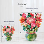 Freshcut Paper Pop Up Cards, Mini Dear Dahlia, 6 Inch Mini Sized Forever Flower Bouquet 3D Popup Greeting Cards, Birthday Card, Thank You Card, Blank Notecard & Envelope