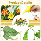 2 Pack Artificial Flowers Hanging Baskets for Outdoors, 10 PCS UV Resistant Faux Outdoor Plants, Fake Petunias Silk Flowers for Garden Balcony Yard Porch Decor (Yellow Orange White)