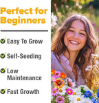 HOME GROWN 90,000+ Wildflower Seeds Mix 3oz 24 Varieties Non-GMO Perennial Flower Seeds for Planting Outdoors Butterfly & Pollinator Flower Mix Attract Bees Birds & Hummingbirds