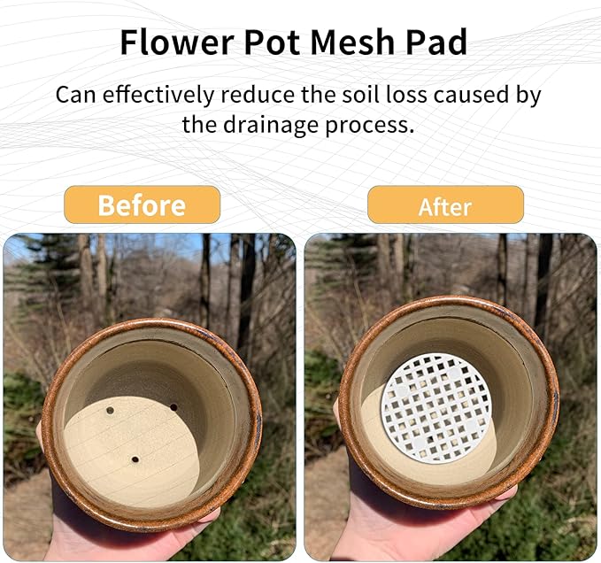 Bivethoi 100pcs Plant Pot Mesh Hole Cover Bonsai Drainage Mesh Insert, Flower Pot Hole Mesh Pad Bottom Grid Mat, Round Mesh Screen Pot Bottom Gasket for Garden Prevent Soil Loss (1.8" / 45mm, White)