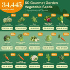 Seedphony 50 Gourmet Garden Vegetable Seeds Variety Pack - 34,455+ Non-GMO Heirloom Vegetables Seeds for Planting Indoor Outdoor: Broccoli, Carrot, Onion, Lettuce, Pepper - Gardening Seed Packets