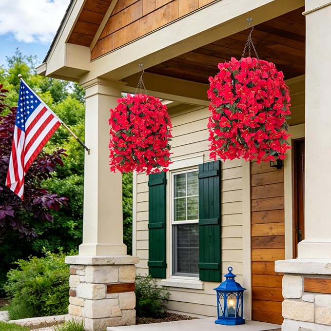 2 pcs Artificial Faux Bougainvillea Flowers Plants for Outdoor Outside Summer Decoration, Fake Silk UV Resistant Long Trailing Vines for Front Door Porch Planter Balcony