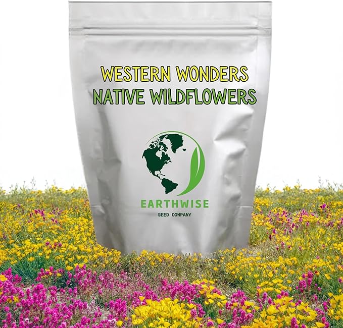 Earthwise Western Wonders Native Wildflower Seed Mix – Pollinator Friendly, Drought Tolerant, Low Maintenance, Organic, Chemical-Free, Pet Safe – Covers Up to 500 sq ft, 1/2 lb