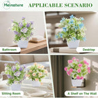 Mini Artificial Faux Plants 4 Packs, Small Fake Plants with Flowers, Black Potted Greenery for Bathroom Office Home Conference Table & Indoor Desk Decor Farmhouse Kitchen Library Restaurant