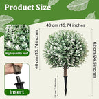 Artificial Boxwood Topiary Ball Trees – 2 Pack 24.5", Faux Plants, Shrubs & Bushes Outdoor with Spike, UV-Resistant Fake Greenery for Planters Porch Garden Home Office – White