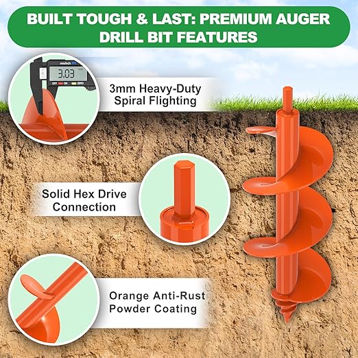 SELEWARE Auger Drill Bit for Planting - 4"x 12" Heavy-Duty Garden Auger Drill Bit, Fits 3/8" Hex Drive Drill - Bulb Planter Tool, Auger Post Hole Digger for Bulbs, Flowers, Fence Posts