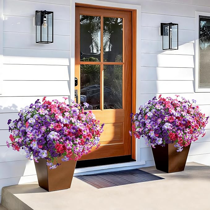 Artificial Flowers for Outdoors Fake Plants Outside Decoration, 20 Bundles Silk Petunia with Eucalyptus UV Resistant Realistic Faux Flowers for Outdoor Planters Garden Balcony Yard Porch Patio, Mix