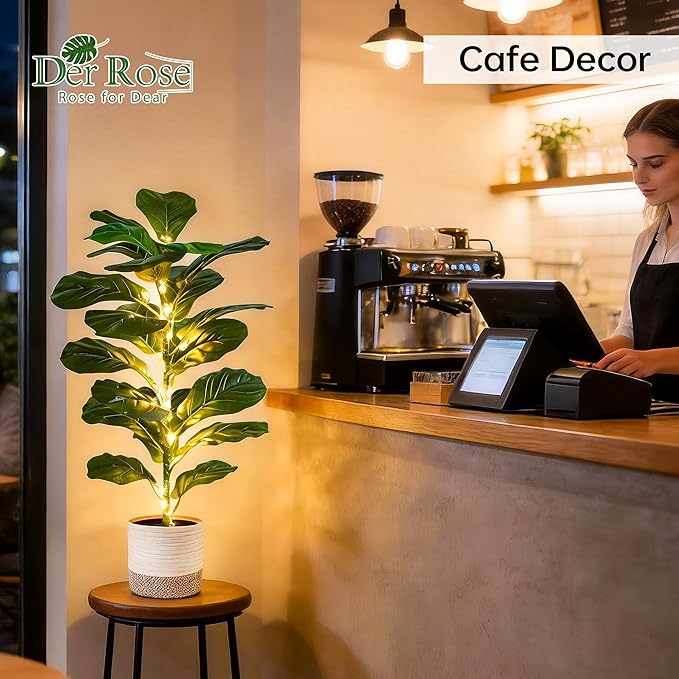 Der Rose 2 Pack 30" Artificial Fiddle Leaf Fig Tree, Mid-Size Realistic Plants Indoor & Outdoor Fake Plants for Apartment Home Living Room Office Decor