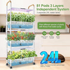 Indoor Hydroponic Growing System with 81 Pods Herbs Garden Kit with 30W Led Grow Light Large Movable 3-Layer Floor-Standing Hydroponic Gardening System for Vegetable Fruit