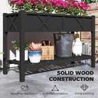 Outsunny Raised Garden Bed, Elevated Wood Planter Box with Storage Shelf, Drainage Holes and Liner for Backyard, Patio, Balcony, 47 x 22 x 31.5 in, Black
