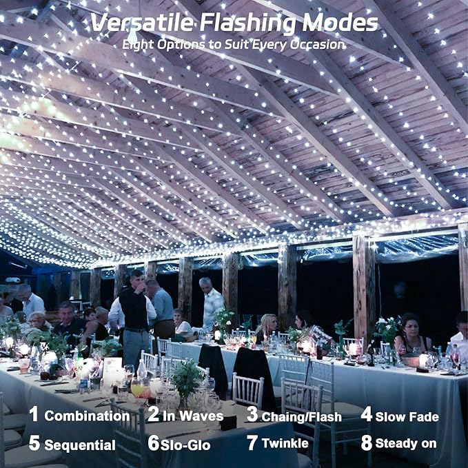 cshare Solar Fairy Lights Outdoor Waterproof,39.4ft 120LED Solar String Lights for Outside 8 Modes 2 Packs for Patio Backyard Garden Wedding Deorations Cool White