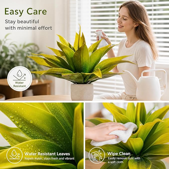Ttranewsoo Artificial Agave Plants,Large UV Resistant Fake Agave Planters for Indoor and Outdoor Decorating Tropical Plant Succulents Greenery Indoor Decor (2Pack,22" Yellow)
