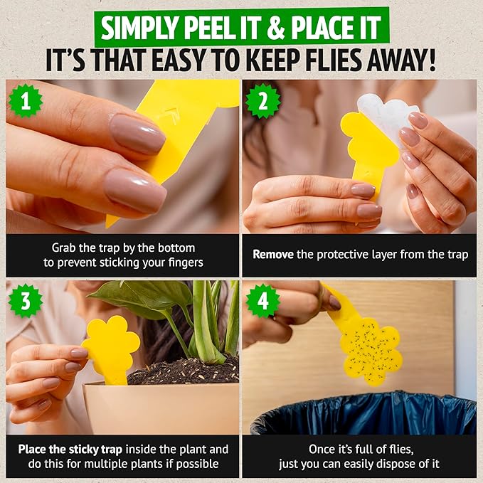 Super Ninja Gnat Traps for House Indoor - Fungus Gnat & Fruit Fly Traps - 10 Sticky Traps for Plants & 2 Highly Effective Fruit Fly Catchers for Indoors, Kid & Pet Friendly