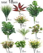 Ouddy Decor 18 Pcs Artificial Plants Outdoor, Fake Boxwood Plants UV Resistant Artificial Flowers Greenery Stems Faux Shrubs for Indoor Outdoor Porch Patio Garden Spring Summer Home Decor