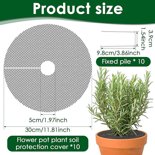 10 Pcs 11.8 Inch Pot Covers to Keep Cats Out, Cuttable Flower Pot Cover Protects Flower Soil from Animals and Children, with 10 Metal Stakes for Indoor Outdoor Garden Plant