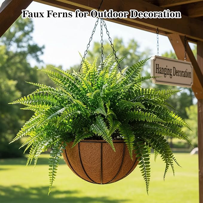 MAQIHAN 20 PCS Fake Fern - Artificial Ferns for Outdoors Faux Ferns for Outdoors Planter Large Outdoor Patio Decor Boston Fern Artificial Plants Faux Greenery Outdoor Porch Decor