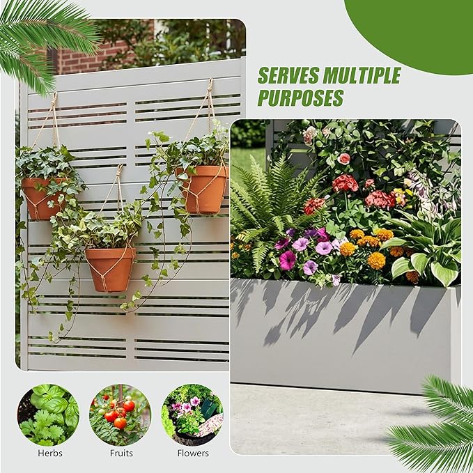 Casaphoria Metal Raised Garden Bed with Trellis, 59"x30"x12" Planter Box for Climbing Plants, Vegetables & Vines, Features Drainage Holes and Privacy Screen, Grey-Harold