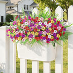 Alupssuc 48 Bundles Artificial Flowers for Outdoors Planters Spring Decoration, UV Resistant Faux Eucalyptus Violet and Lavender Silk Fake Plants for Outside Indoor Yard Home Patio Decor, Mix 6 Colors