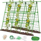Joyhalo A-Frame Cucumber Trellis for Raised Beds, 47" Hx 57" L Adjustable Size, Garden Trellis for Climbing Plant Outdoors with Climbing Net and Plant Support Clip for Vegetable Vine Pea Bean Tomato