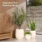 12.5" H x 11.4" D Premium Corso Fiberstone Round Tapered Planter with Drainage Hole, Smooth Finishes, Weather Resistant, Included 2 Extra Coco Mats (Kilim Beige, 9" Pot Opening)