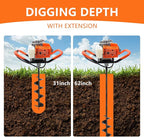 72CC Auger Post Hole Digger, 2 Stroke Gas Powered Earth Post Hole Digger with 2 Auger Drill Bits(6" & 8") + 1 Extension Rods for Farm Garden Plant, Orange (72CC)