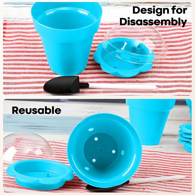 20 Pcs Nursery Pots with Humidity Dome, Cupcake Plant Nursery Pots with Bring A Plate and Shovel, Planting Cups for Seeds for Indoor Gardening and Plant Propagation(Blue)