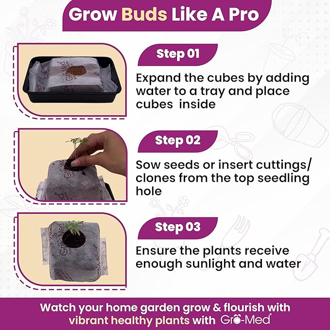 Gro-Med Coco Coir Seed Starter Cubes NPK Enriched for Herbs, Flowers, Vegetables organic Coco 4 Inch Plugs Perfect for Cloning, Cuttings, Propagation - 10 Cubes- Best Alternative to Peatmoss, Rockwool