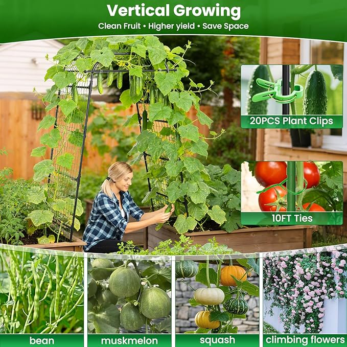 7.2FT Garden Arch Trellis for Climbing Plants, Heavy Duty 66" Wide Walk-Through Metal Arch with Netting, Wind-Resistant Vertical Garden Support for Cucumbers, Roses, Beans, Squash (33" Arch)