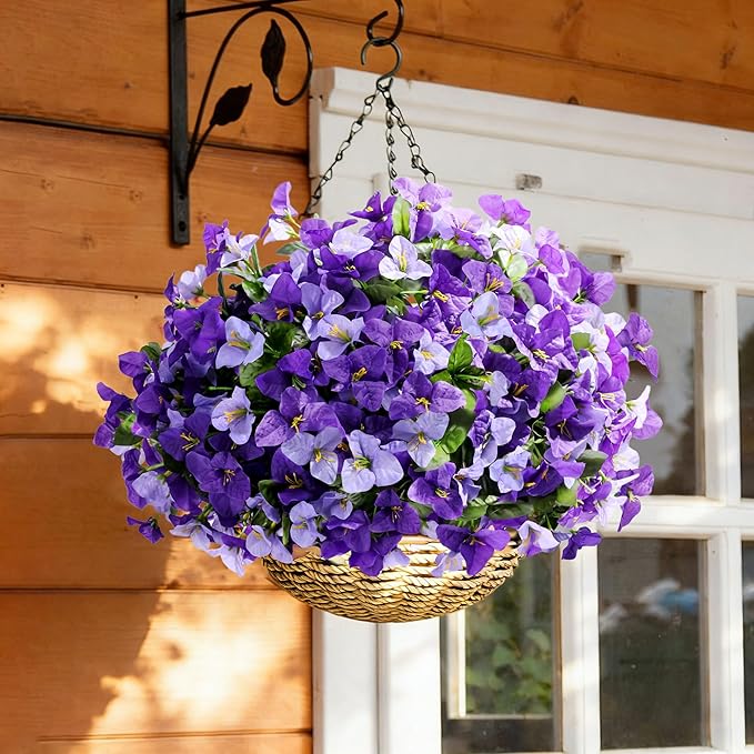 Bouganivillea Spring Artificial Flowers for Outdoors, 4 Bundles Fake Bougainvillea UV Resistant Silk Flowers for Outside Faux Outdoor Plants for Planter Patio Porch Window Garden Home, Mixed Purple