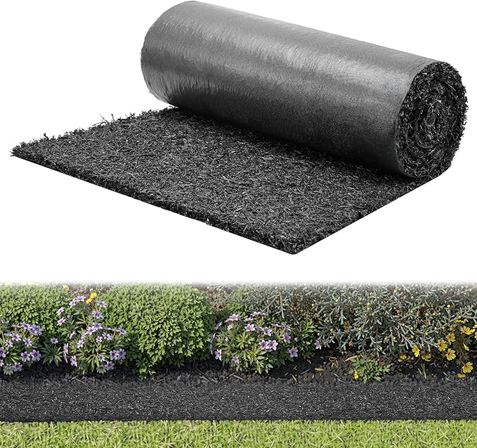 VEVOR Rubber Mulch Mat Roll, 96 x 24 in Recycled Rubber Mulch Mat, 0.5 Thick Cuttable, Reduced Weed Growth, Natural-Looking Weed Barrier Mat, Permanent Walkway Pathway for Landscaping