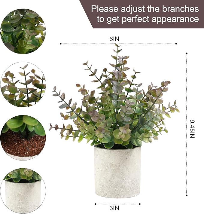 2 Pack Small Fake Plants Christmas Greenery Eucalyptus Potted Artificial Plants for Shelf Desk Home Bathroom Farmhouse Room Coffee Table Decor Christmas Decor(Purple)