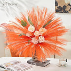 50PCS Light Orange Pampas Grass Decor, 17" Fluffy Small Pampas Grass for Vase Filler, Home Wedding Wall Table Party Decoration