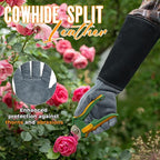 HANDLANDY Long Gardening Gloves for Men & Women, Cowhide Leather Rose Pruning Gloves, Breathable Thorn Proof Gauntlet Glove (Slate Gray, XL)